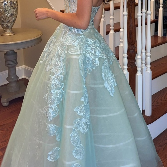 Terani Couture - 2011P1174 Embroidered Deep Halter V-neck - Picture 5 of 12